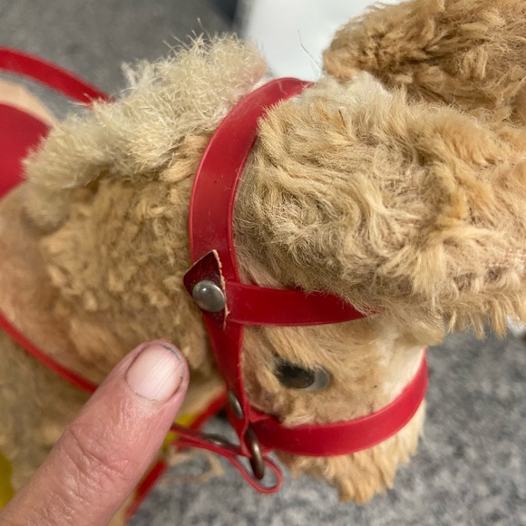 Vintage Stuffed Toy Horse On Metal Cart With Pull Cord 50s-60s Collectible Rare - Picture 16 of 16